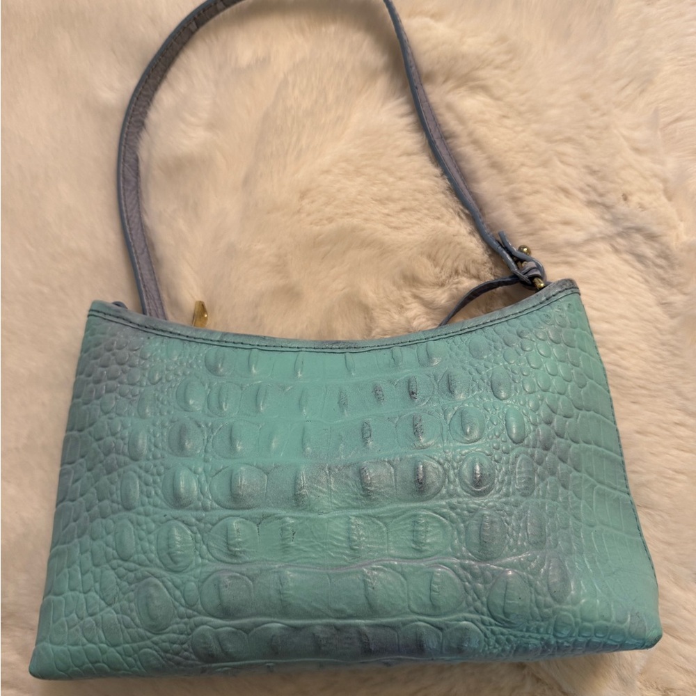 023. Brahmin Light teal Croc-Embossed Shoulder Bag - Picture 4 of 5